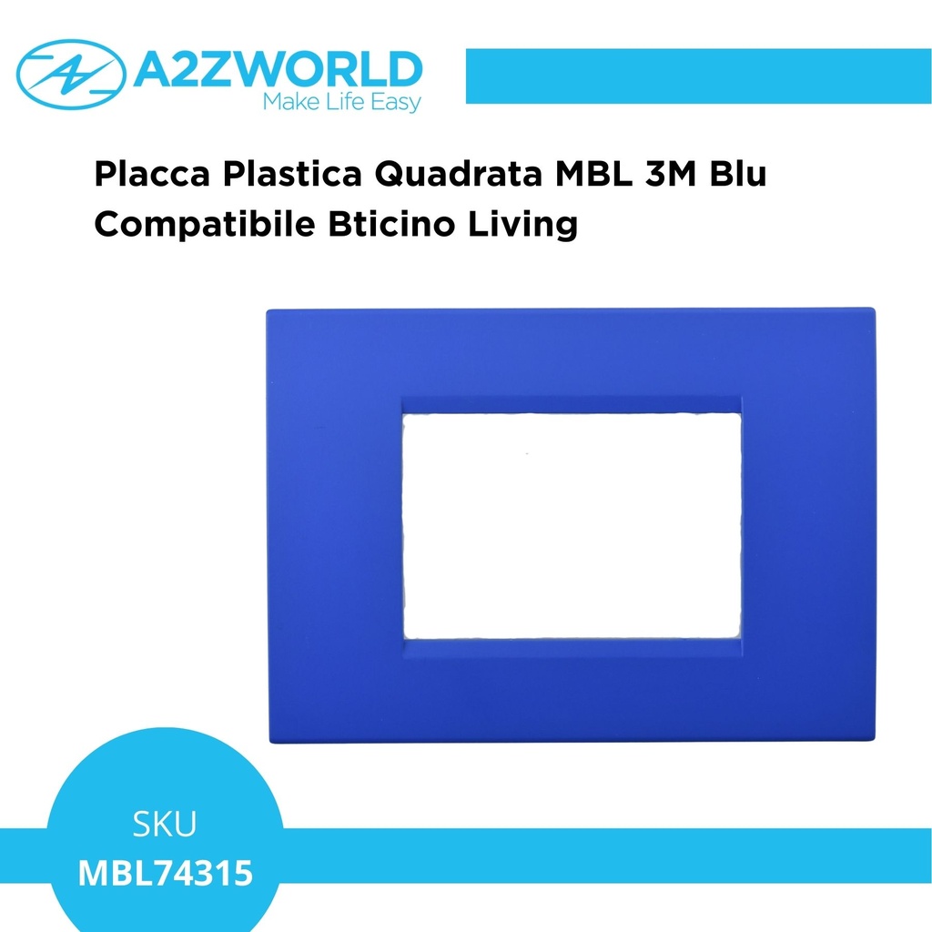 Placca Plastica Quadrata MBL 3M Blu Compatibile Bticino Living