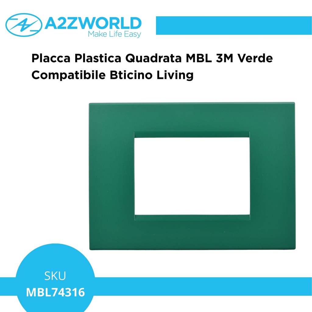 Placca Plastica Quadrata MBL 3M Verde Compatibile Bticino Living