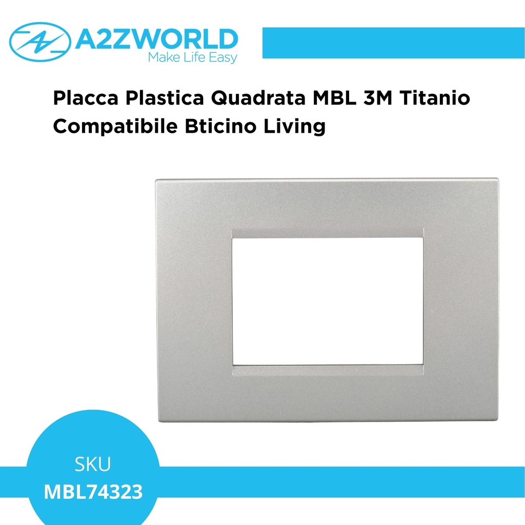 Placca Plastica Quadrata MBL 3M Titanio Compatibile Bticino Living BLN89308