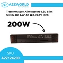 Trasformatore Alimentatore LED Slim Sottile 200W DC 24V AC 220-240V IP20 196X35X25mm
