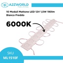 10 Moduli Mattone LED 12V 1,5W 190lm 50×32×15mm Bianco Freddo 6000K IP67, Angolo Asimmetrico 10°X60°, Cavo 8cm Tra 2 Moduli, Totale Lunga 130cm 15W 1900lm