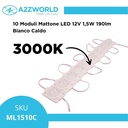 10 Moduli Mattone LED 12V 1,5W 190lm 50×32×15mm Bianco Caldo 3000K IP67, Angolo Asimmetrico 10°X60°, Cavo 8cm Tra 2 Moduli, Totale Lunga 130cm 15W 1900lm