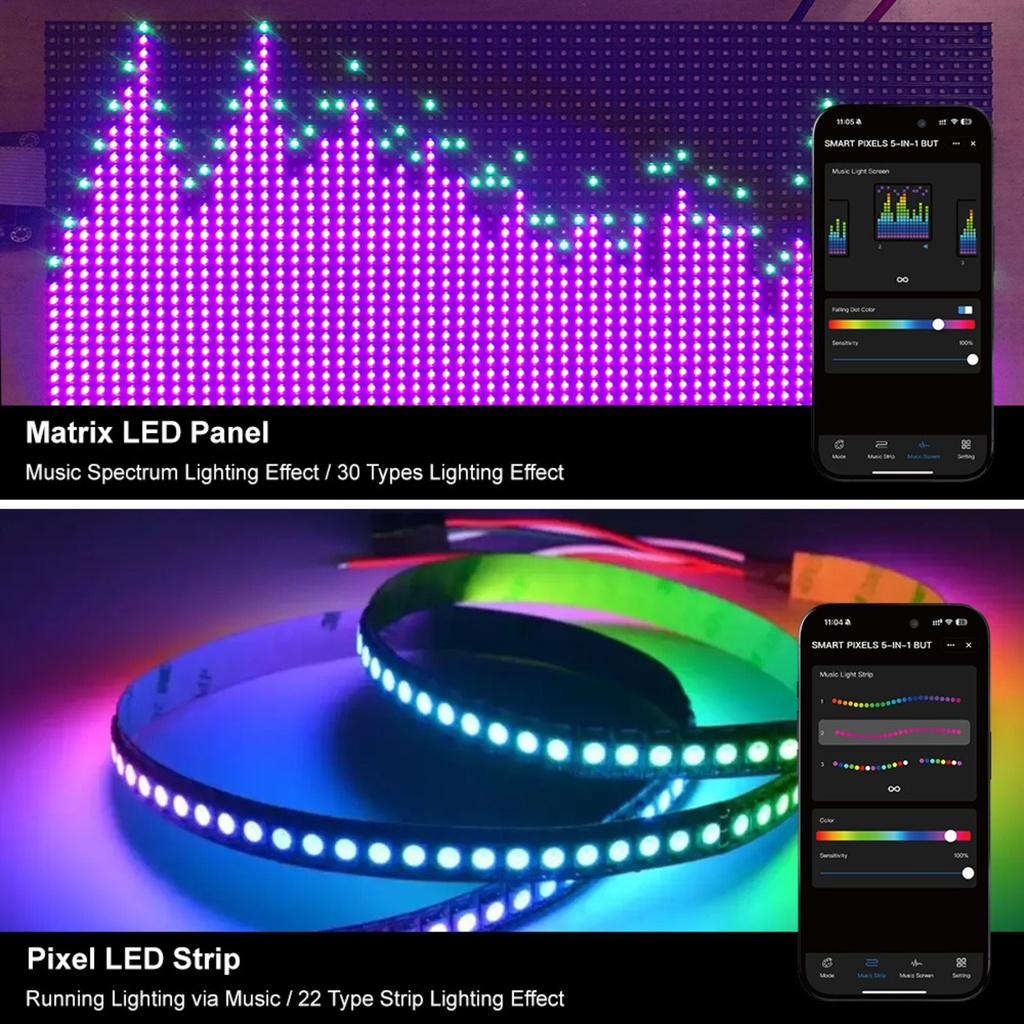 Centralina Controller SPI WS2815 5 In 1 WIFI, RF 2.4G TUYA, Smart Life, Max 15A Tot. (6A/CH) DC5-24V 360W, per Striscia Led Magic Colore Mono Colore, CCT, RGB, RGBW, RGBCCT