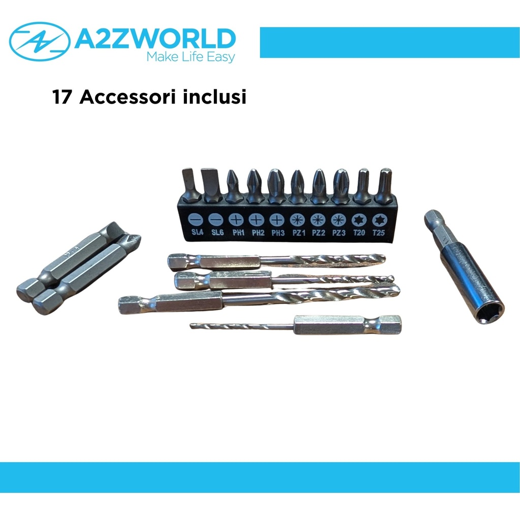 Avvitatore elettrico 8V, coppia regolabile fino a 6 Nm, doppia impugnatura