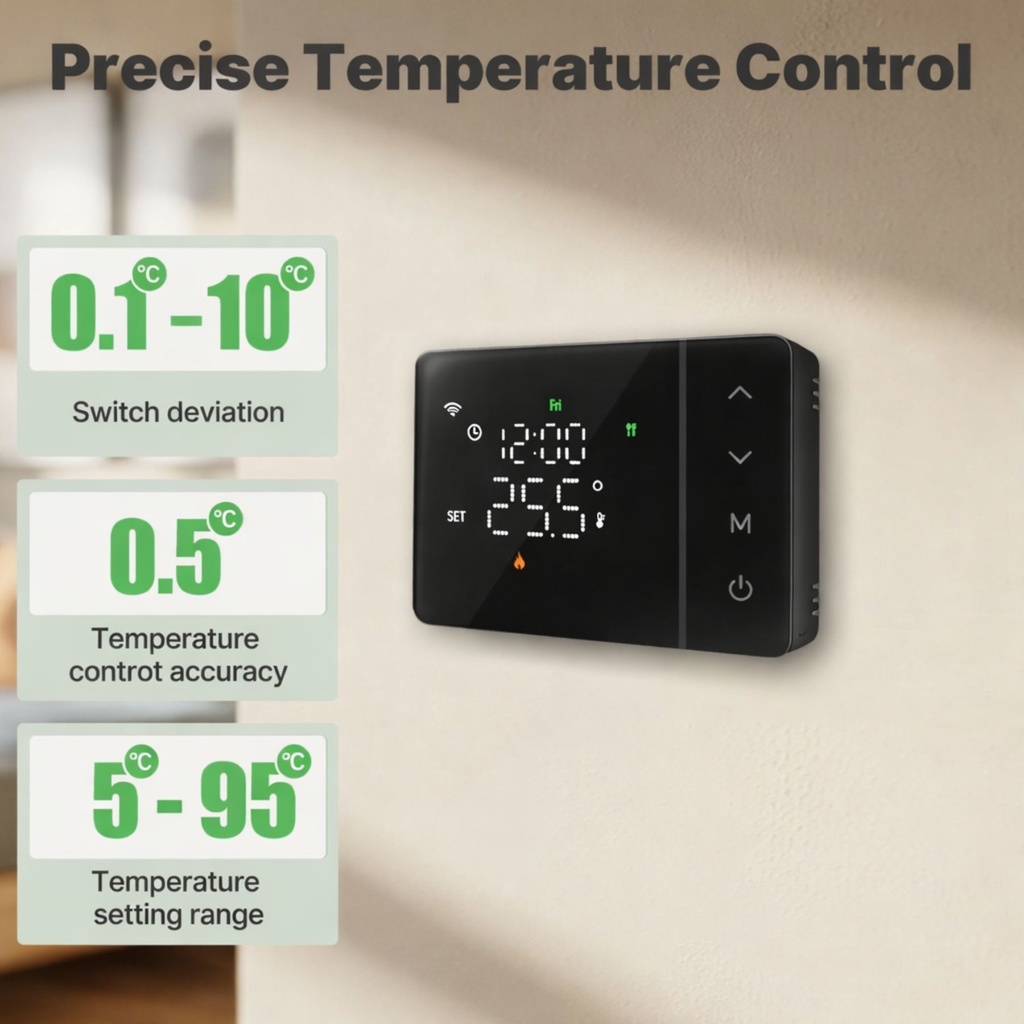 Termostato WIFI 503 Con Batteria, Per Caldaia a Gas Boiler, APP TUYA Smart Life, Quadrata Montaggio da Esterno Oppure Incasso Scatola 503