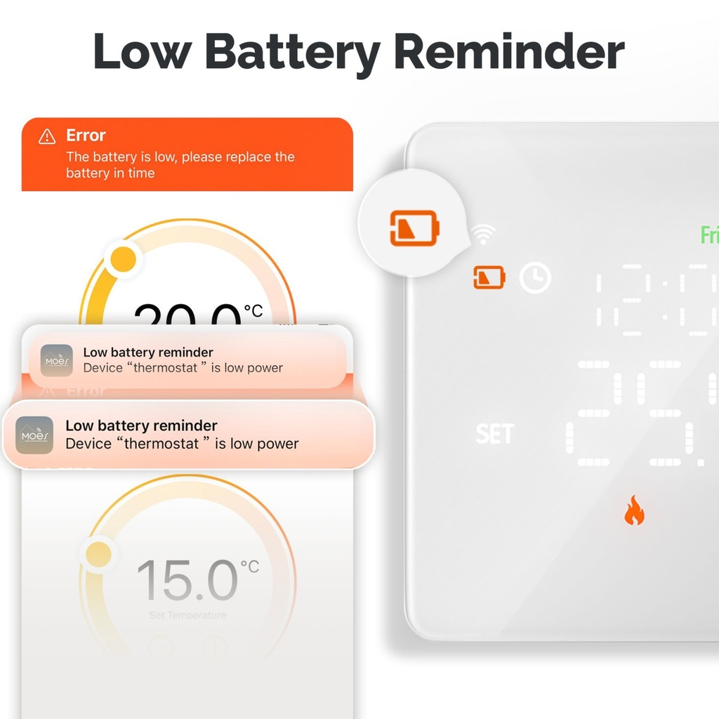 Termostato WIFI 503 Con Batteria, Per Caldaia a Gas Boiler, APP TUYA Smart Life, Quadrata Montaggio da Esterno Oppure Incasso Scatola 503