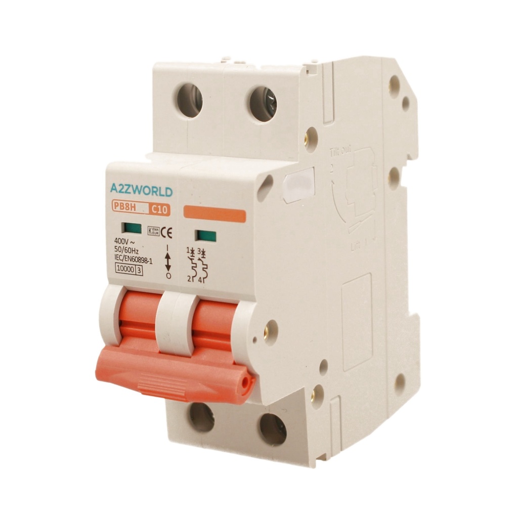 MCB Interruttore Magnetotermico Automatico Curva C 2P 2M 10000A AC 400V IP20 PB8H, Corrente Disponibili 10A 16A 20A 25A 32A 40A 50A 63A 