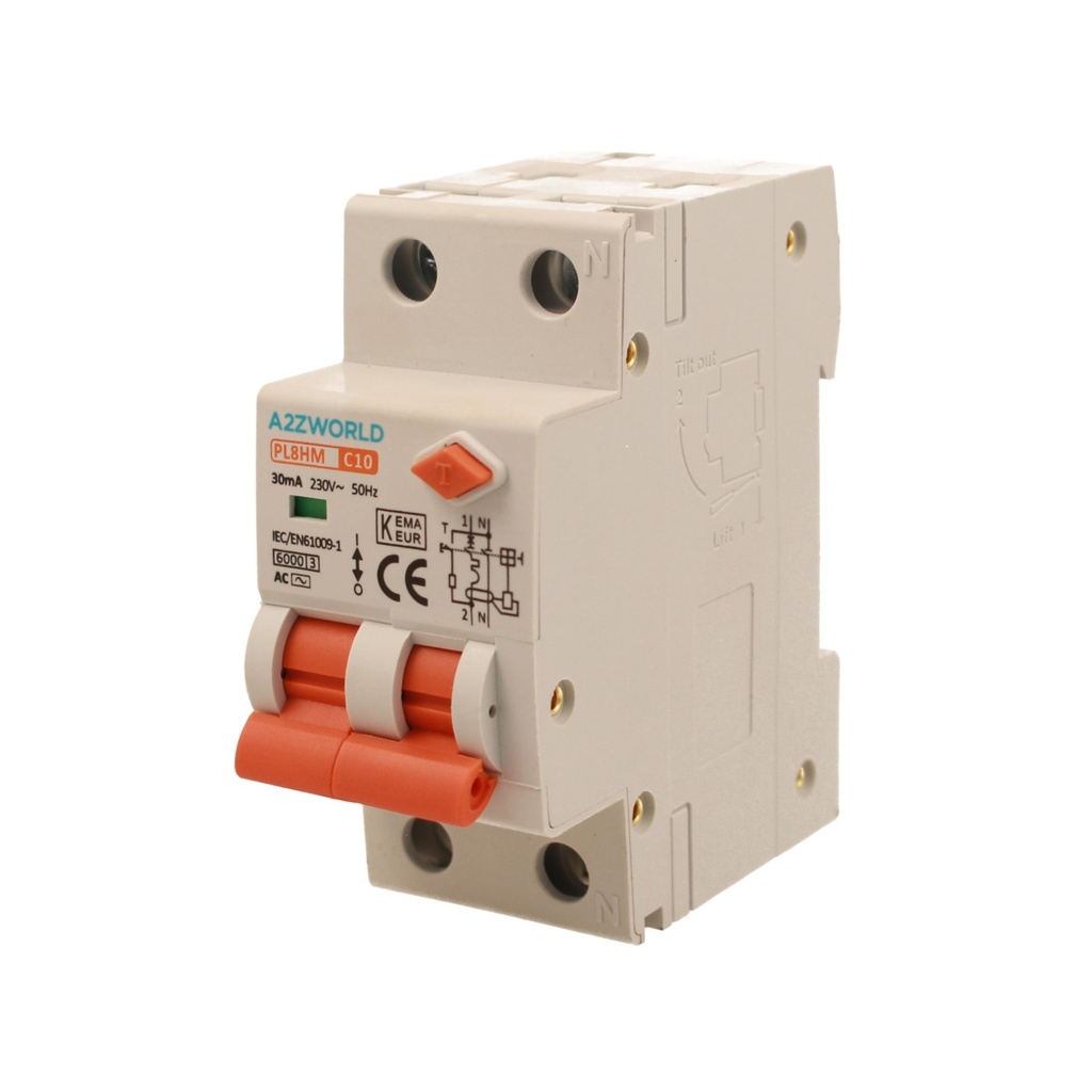 RCBO Doppia Leva, Interruttore Magnetotermico Differenziale Tipo AC Curva C 1P+N 2M 6000A 30mA AC 230V IP20 IEC61009-1 PL8HM, Corrente Disponibili 6A 10A 16A 20A 25A 32A
