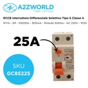 RCCB Interruttore Differenziale Selettivo Tipo S Classe A 1P+N 2M 10000A 300mA Ritardo 500ms AC 230V IP20 IEC61008-1 PR8HM, Corrente Disponibili 25A 40A 63A