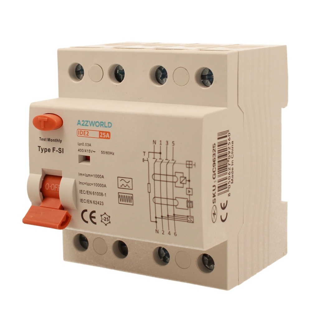 RCCB Interruttore Differenziale Puro Tipo F - SI 3P+N 4M 10000A 30mA Super Immunizzato AC 400V IP20 IEC61008-1, Corrente Disponibili 25A 40A 63A 