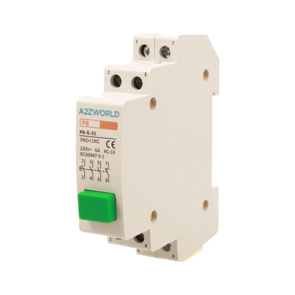 Pulsante Modulare Con Spia Luce Led Verde 1M 6A AC 230V IP20 IEC60947-5-1 PB, Disponibili 2NO+2NC,3NO+1NC,4NO