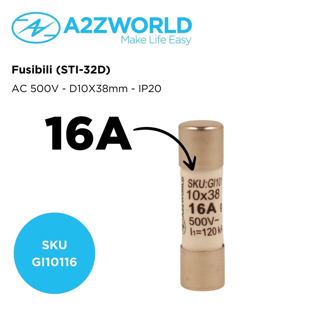 10 Pezzi Fusibili AC 500V AC D10X38mm AC 500V IP20 IEC60269 STI-32D, Disponibili 6A 10A 16A 20A 25A 32A
