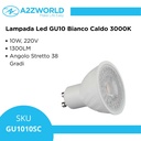 Lampada Led GU10 10W 1300LM Angolo Stretto 38 Gradi 220V D50X58mm, Disponibili 3000K 4000K 6500K
