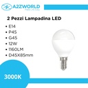 2 Pezzi Lampadina LED, E14 P45 G45 12W 1160LM D45X85mm, Disponibili 3000K 4200K 6500K