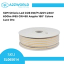 50M Striscia Led COB 8W/M 220V-240V 600lm IP65 CRI=80 Angolo 180°, 9 Colori Disponibili