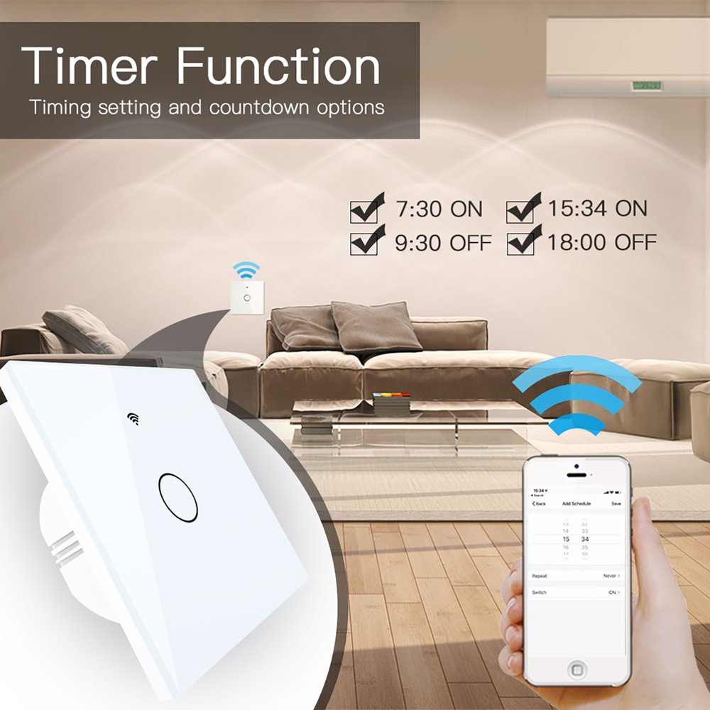 Interruttore Da Incasso Scatola 502, Touch, Bianco, WIFI 2.4G Matter, TUYA, Smart Life,Apple Home, Google Home, Alexa, SmartThings, 10A, AC 90-250V, 50/60HZ, 86X86X30mm, IP20, Disponibili 1,2,3 Tasti