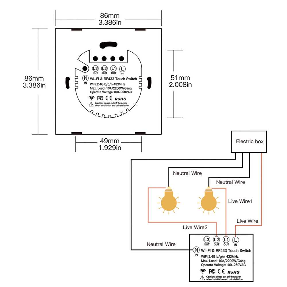 Interruttore Da Incasso Scatola 502, Touch, Bianco, WIFI 2.4G Matter, TUYA, Smart Life,Apple Home, Google Home, Alexa, SmartThings, 10A, AC 90-250V, 50/60HZ, 86X86X30mm, IP20, Disponibili 1,2,3 Tasti