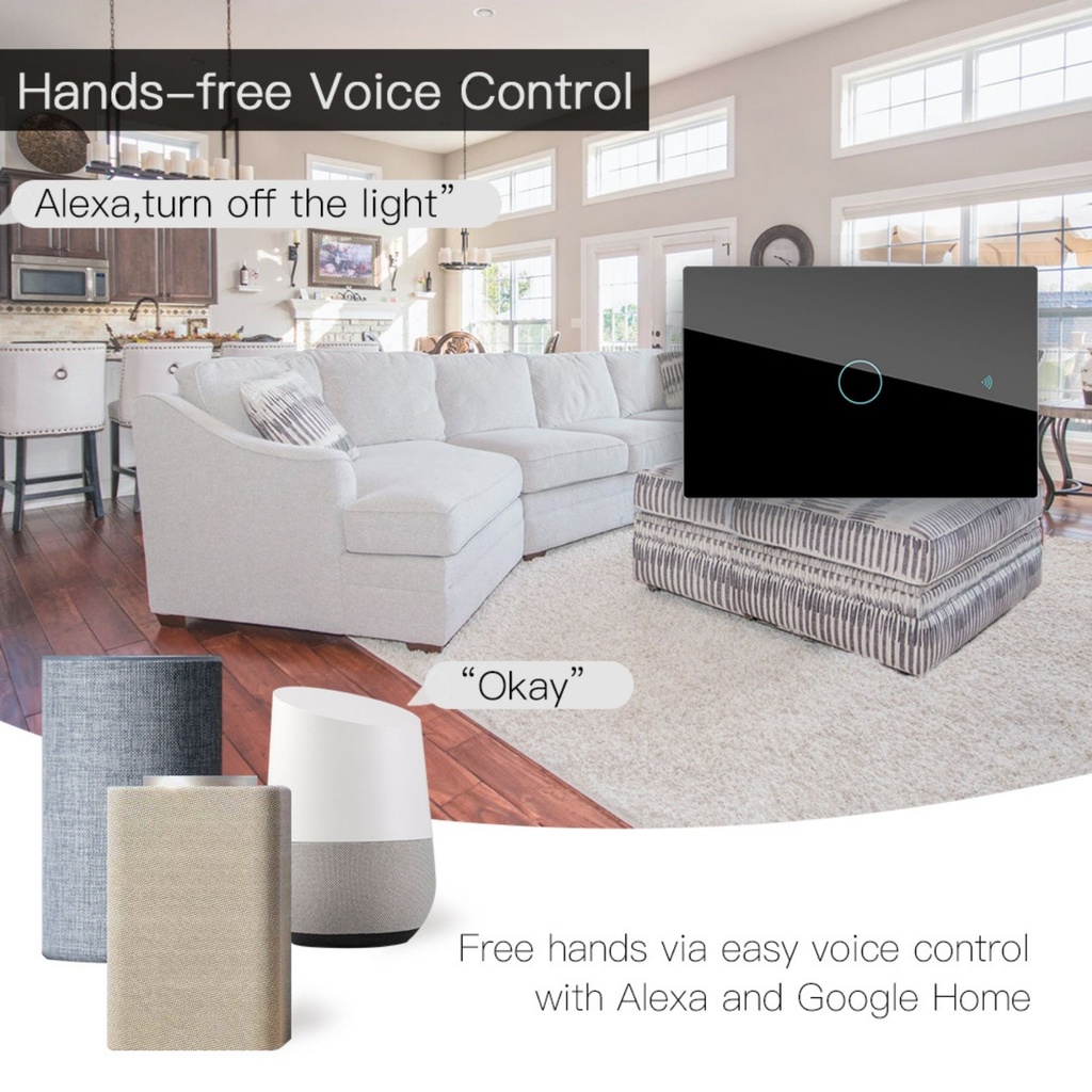 Interruttore Da Scatola 503, Touch Nero, WIFI 2.4G+BLE+RF 433MHz, Bluetooth BLE Mesh, TUYA Smart Life, 220V 10A, 120X72X38mm Per Scatola 503, IP20, Disponibili 1,2,3 Tasti