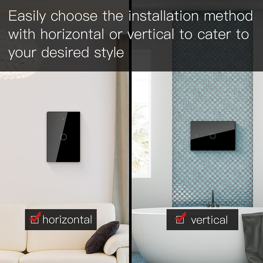 Interruttore Da Scatola 503, Touch Nero, WIFI 2.4G+BLE+RF 433MHz, Bluetooth BLE Mesh, TUYA Smart Life, 220V 10A, 120X72X38mm Per Scatola 503, IP20, Disponibili 1,2,3 Tasti