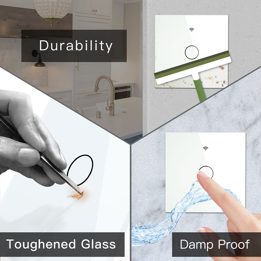 Interruttore Da Scatola 502, Touch Bianco, WIFI 2.4G+BLE+RF 433MHz, Bluetooth BLE Mesh, TUYA Smart Life, 220V 10A, 86X86X30mm Per Scatola 502, IP20,Disponibili 1,2,3 Tasti