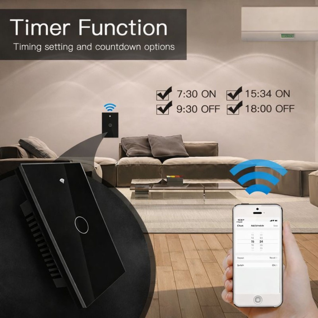 Interruttore Da Incasso Scatola 503, Touch Nero, WIFI 2.4G Matter, TUYA, Smart Life,Apple Home, Google Home, Alexa, SmartThings, 10A, AC 90-250V, 50/60HZ, 120X72X38mm, IP20,Disponibili 1,2,3 Tasti