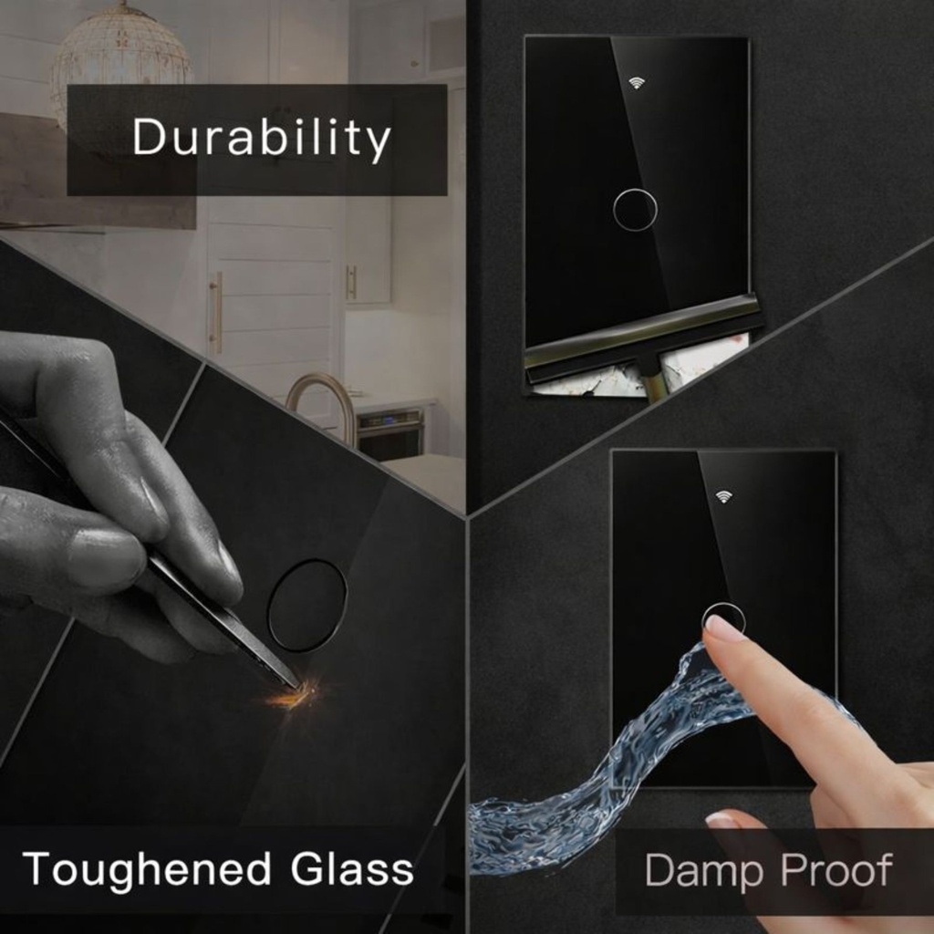 Interruttore Da Incasso Scatola 503, Touch Nero, WIFI 2.4G Matter, TUYA, Smart Life,Apple Home, Google Home, Alexa, SmartThings, 10A, AC 90-250V, 50/60HZ, 120X72X38mm, IP20,Disponibili 1,2,3 Tasti