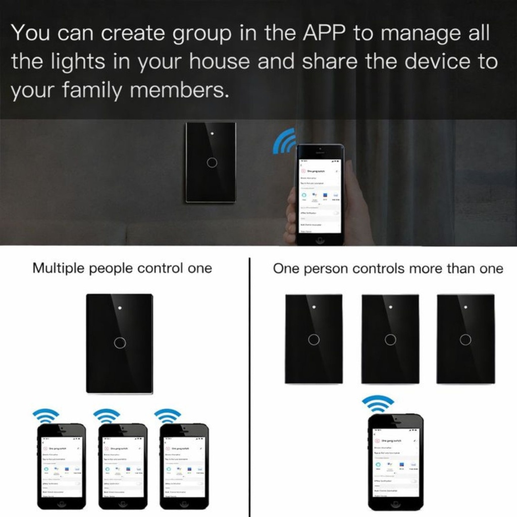 Interruttore Da Incasso Scatola 503, Touch Nero, WIFI 2.4G Matter, TUYA, Smart Life,Apple Home, Google Home, Alexa, SmartThings, 10A, AC 90-250V, 50/60HZ, 120X72X38mm, IP20,Disponibili 1,2,3 Tasti