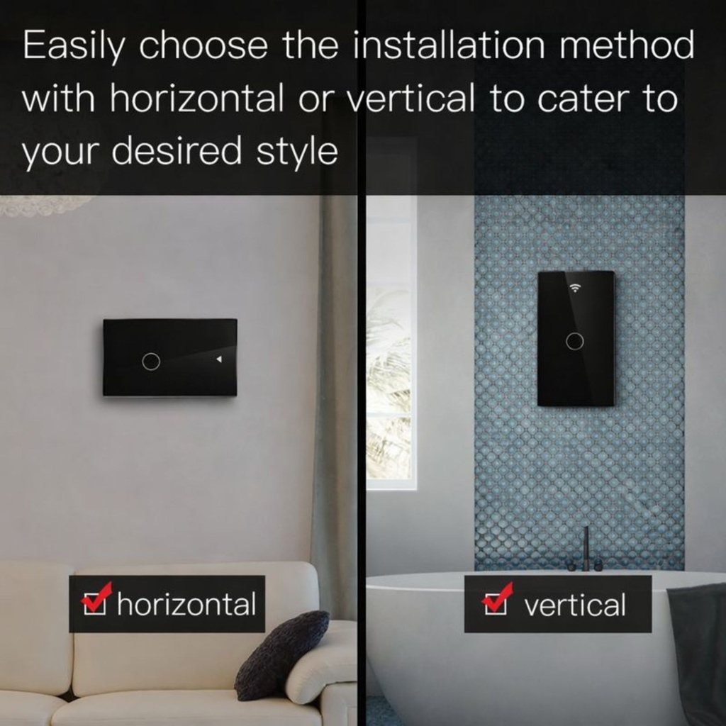 Interruttore Da Incasso Scatola 503, Touch Nero, WIFI 2.4G Matter, TUYA, Smart Life,Apple Home, Google Home, Alexa, SmartThings, 10A, AC 90-250V, 50/60HZ, 120X72X38mm, IP20,Disponibili 1,2,3 Tasti