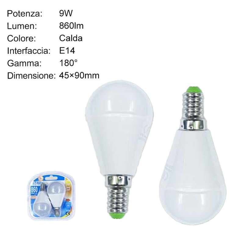 2 PZ Lampadina A Led, Lampadina E14 P45 G45 9W Luce Calda 860 Lumen, Disponibili 3000K 4200K 6500K