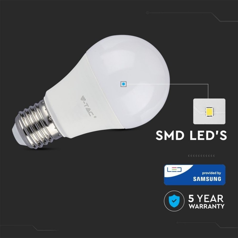 Lampadina LED E27 A60 9W 806lm Chip Samsung 200°, IP20 SKU-228, Disponibili 3000K 4000K 6400K