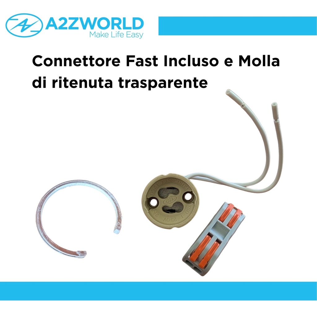 Portafaretto In Gesso Da Incasso, Rotondo 100X30mm Bianco Verniciabile Portalampada GU10 e Connettore Fast Incluso