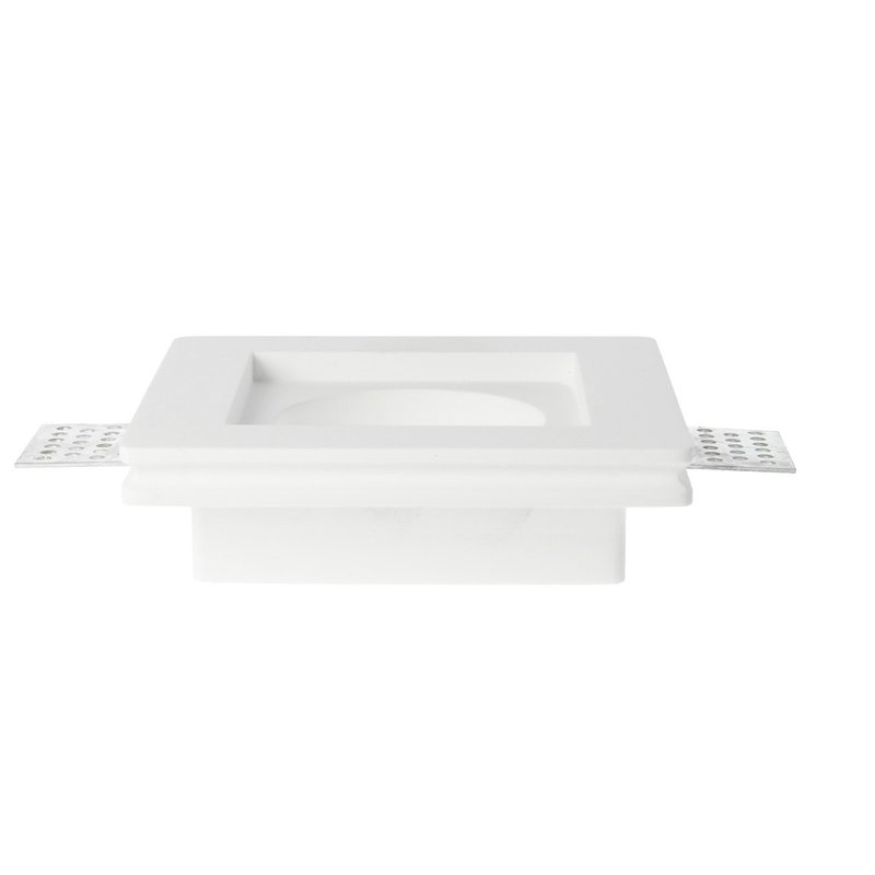 Portafaretto In Gesso Da Incasso, Quadrato 100X100X30mm Bianco Verniciabile Portalampada GU10 e Connettore Fast Incluso