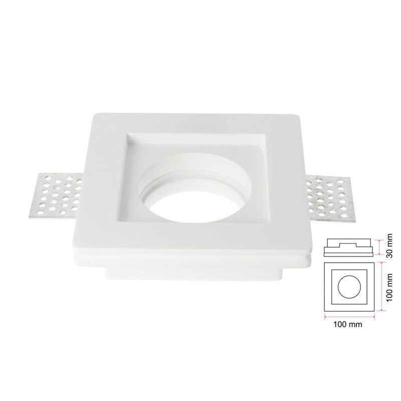 Portafaretto In Gesso Da Incasso, Quadrato 100X100X30mm Bianco Verniciabile Portalampada GU10 e Connettore Fast Incluso
