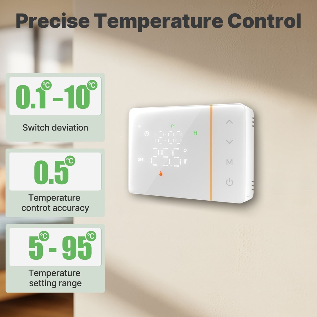Termostato WIFI 503 Con Batteria, Per Caldaia a Gas Boiler, APP TUYA Smart Life, Quadrata Montaggio da Esterno Oppure Incasso Scatola 503 - MMT4331
