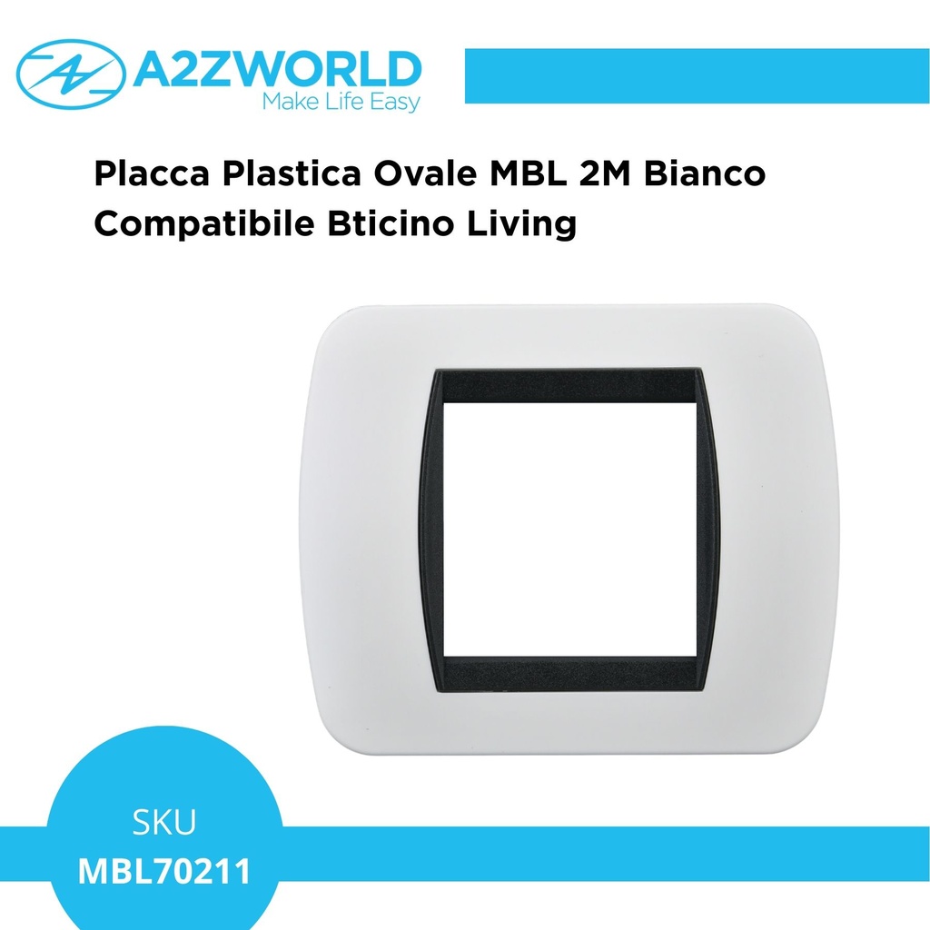 Placca Plastica Ovale MBL 2 Moduli/Posti Compatibile Bticino Living 3 Colori Disponibili - MBL70211