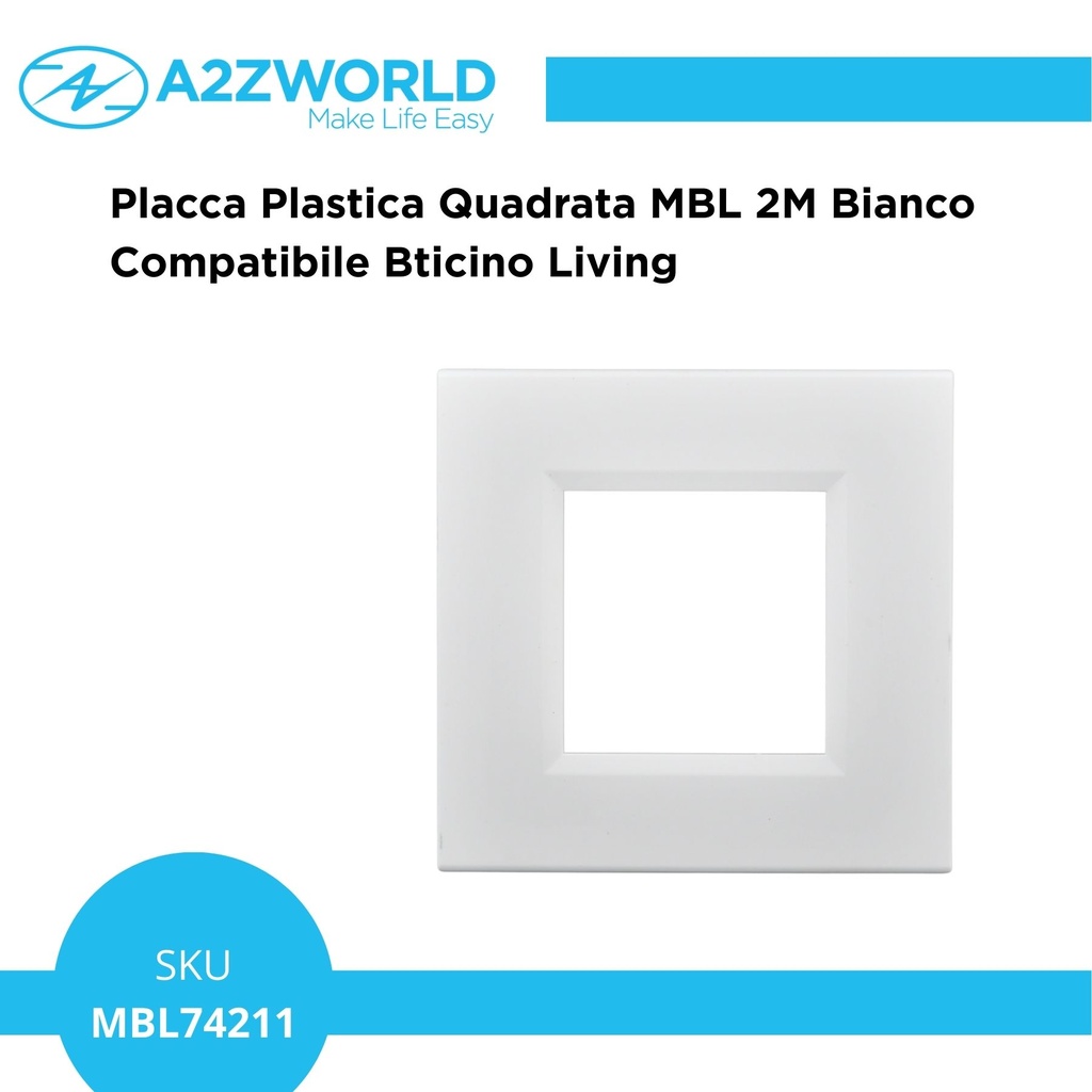 Placca Plastica Quadrata MBL 2 Moduli/Posti Compatibile Bticino Living, 3 Colori Disponibili - MBL74211
