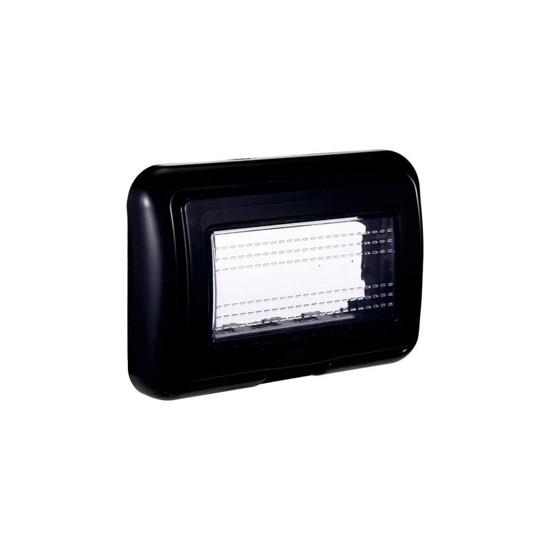 Placca con Coperchio Supporto Stango Idrobox IP55 Nero 4 Posti 504 Compatibile Con Bticino Living International - BLN2704