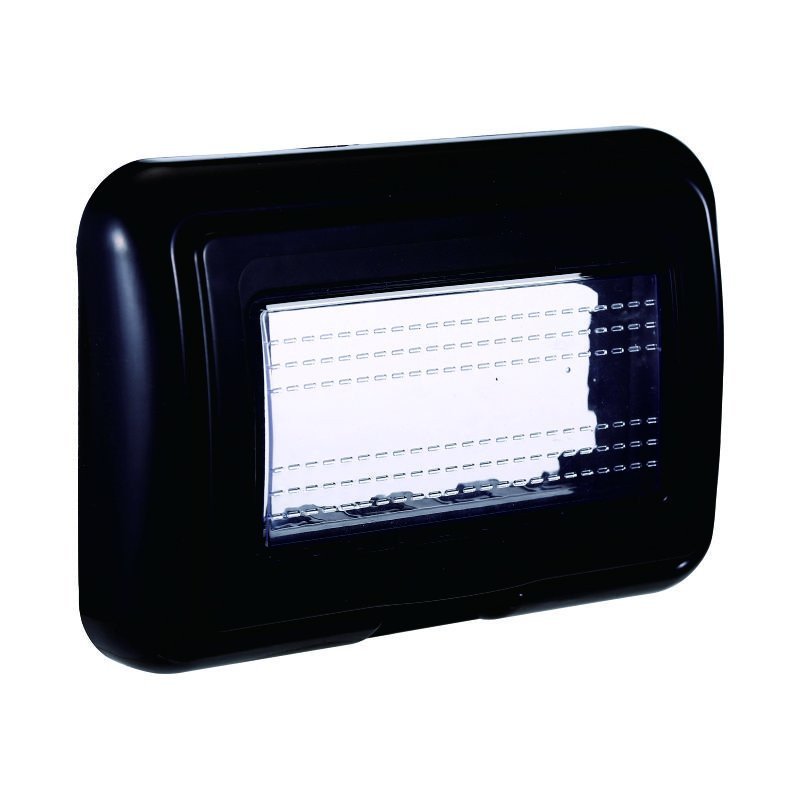 Placca con Coperchio Supporto Stango Idrobox IP55 Nero 4 Posti 504 Compatibile Con Bticino Living International - BLN2704