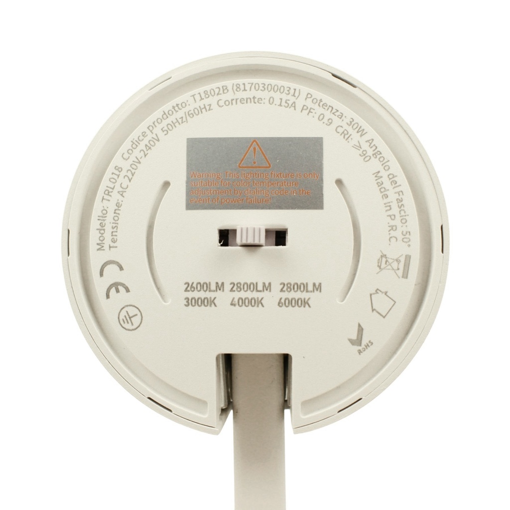 Faro Lampada Led A Binario 30W 2800lm Trifase CCT Angolo Luce 50° CRI>90 UGR<19, 3000K 4000K 6000K 3 In 1 D80X157mm