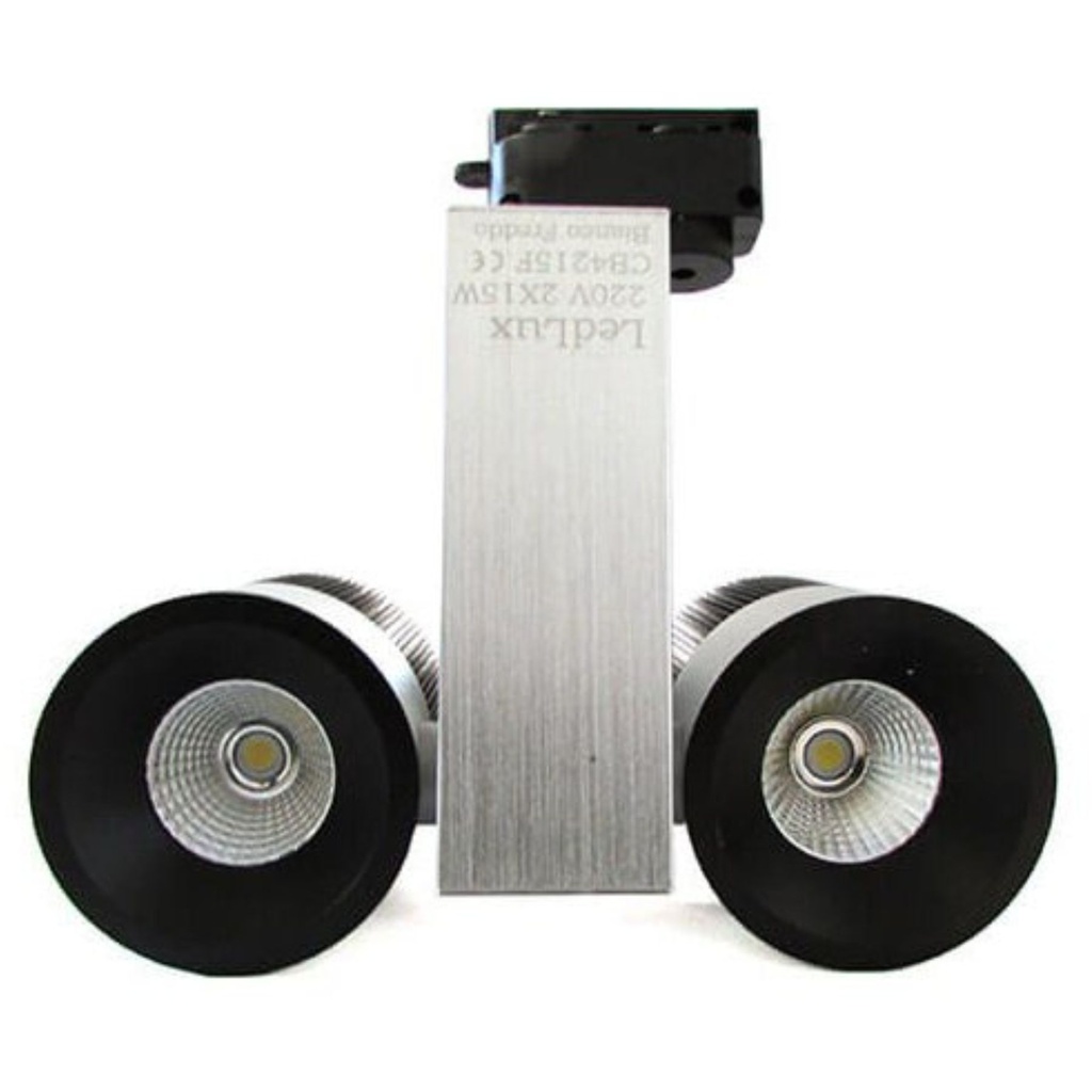 Faretto LED Binario Monofase Doppia Testa 30W 2x15W COB Orientabile 3000K o 6000K