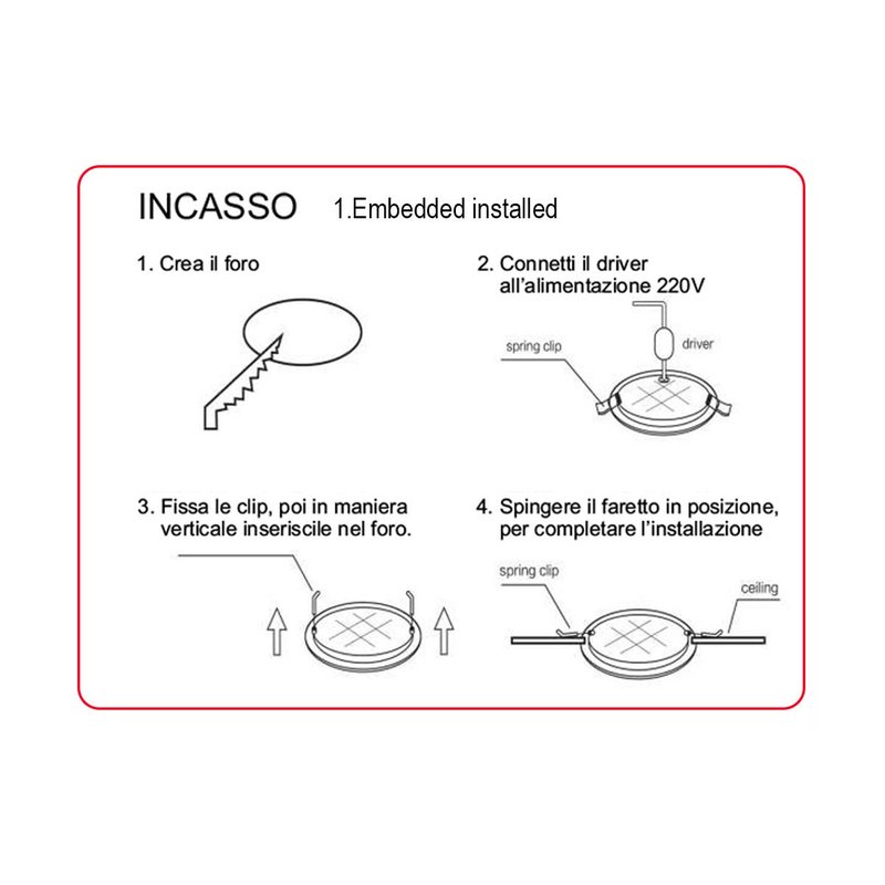 Faretto LED quadrato da incasso 5W, 500 lm, 95x95 mm, foro 75–90 mm - FP22405N