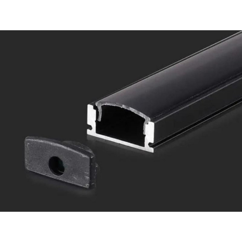 Profilo Alluminio Standard Colore Nero 17,4X7mm Completo Di Copertura Nera Fume Tappi Gancio 2 Metri SKU-2873