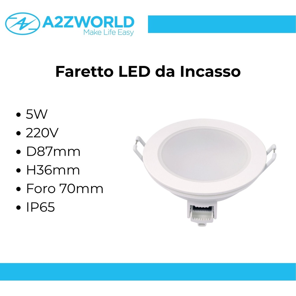3 Faretti LED da Incasso Dimmerabili 5W 220V Rotondi Bianco D87mm H36mm Foro 70mm IP65 - FP8705WC