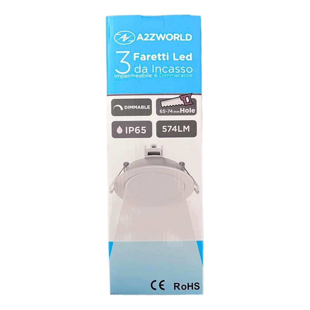 3 Faretti LED da Incasso Dimmerabili 5W 220V Rotondi Bianco D87mm H36mm Foro 70mm IP65 - FP8705WC