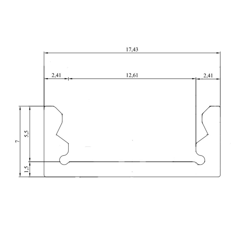 2 Metri Profilo Barra Alluminio Anodizzato Standard 17,4X7mm Colore Nero Interno 12mm