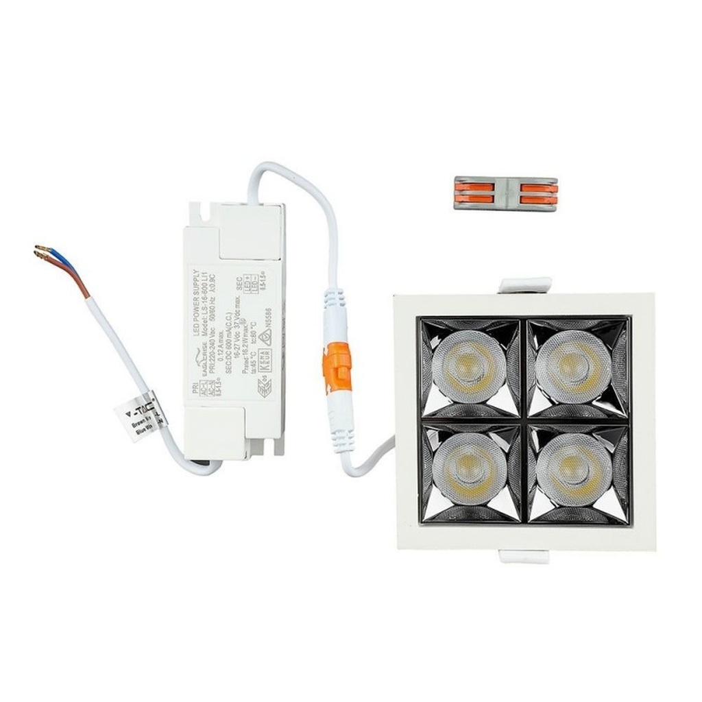 Faretto LED Quadrato da Incasso 16W Samsung UGR<19, 1280 lm, Fascio 38° - FP4444C
