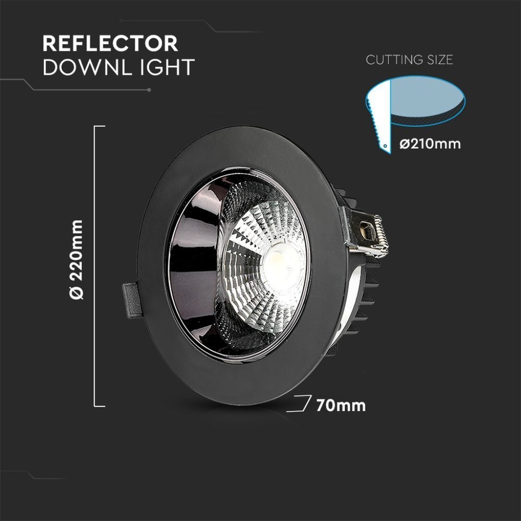 Faretto LED COB Samsung da Incasso Orientabile 30W Nero, 2900 lm - FP20058N