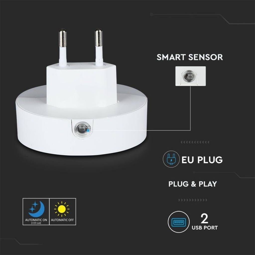 Segnapasso LED Rotondo Samsung 0,45W con Sensore Crepuscolare e USB 2A, 60 mm - FP0505C