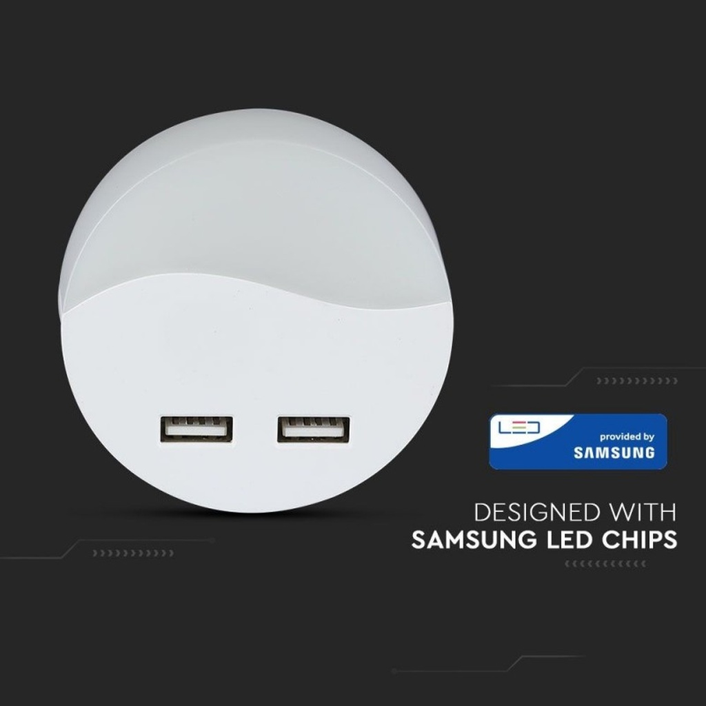 Segnapasso LED Rotondo Samsung 0,45W con Sensore Crepuscolare e USB 2A, 60 mm - FP0505C