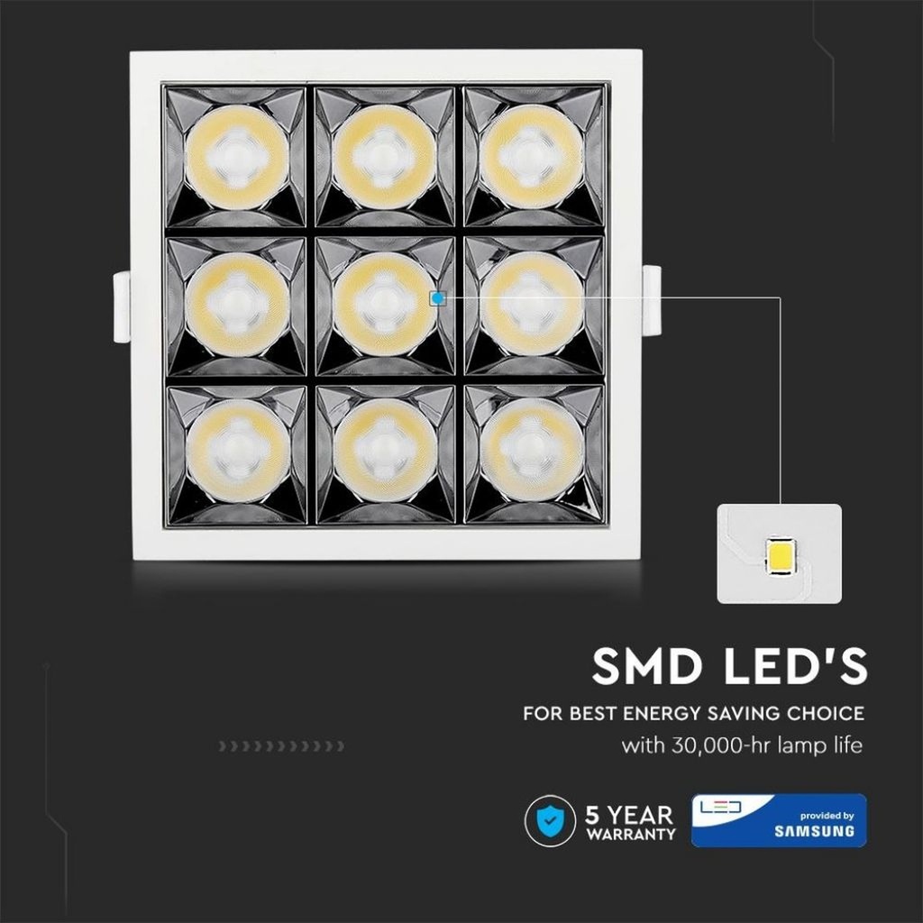 Faretto LED Quadrato da Incasso 36W (9*4W) Samsung UGR<19, 2880 lm, Fascio 38° - FP4494C